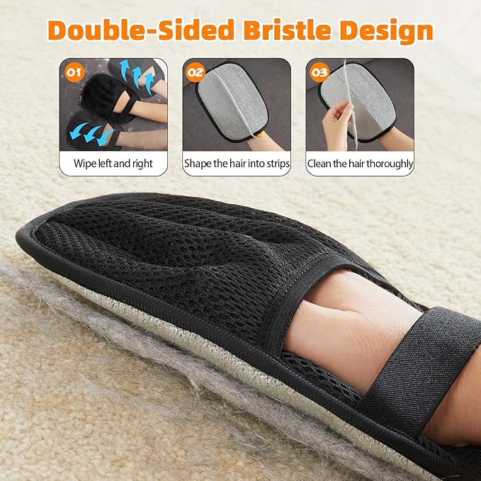 Pet Hair Removal Glove, Electrostatic Hair Remover for Dogs and Cats, Upgraded Five-Finger Reusable and Washable Pet Hair Removal Tool, Pet Hair Gloves for Laundry, Couch, Carpet, Car Seat and Bed