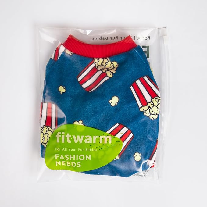 Fitwarm Popcorn Dog Pajamas, Funny Dog Clothes for Small Dogs Boy Girl, Fleece Pet Onesie with Feet, Blue, Red, White, Yellow, Medium