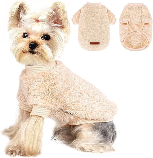 Dog Sweater Sweaters for Small Dogs Girl Purple Fleece Clothes Winter Soft Thickening Warm Puppy Boy Teacup Yorkie Chihuahua (XS,Khaki)