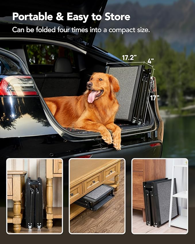 Dog Ramp for Car 63" Long & 17" Wide Portable Dog Ramps for Large Dogs with Non-Slip Rug Surface Dog Car Ramp for SUV Car & Truck, Folding Dog Ramp Up to 250LBS