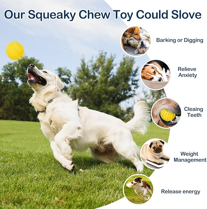 2 Pack Indestructible Squeaky Dog Balls for Aggressive Chewers, Durable Rubber Chew Toys for Teething, Anxiety Relief Perfect for Large, Medium Breeds, Indoor Outdoor Use