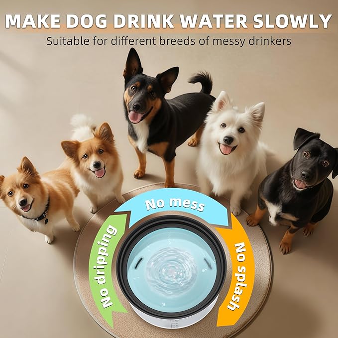 Decflow 1.2Gallon Dog Water Bowl No Spill, 4.5L Large Capacity Spill Proof Dog Bowls with Transparent Floating Disk, Anti-Splash Slow Drinking Dripless Bowl for Sloppy Messy Drinkers (Black)