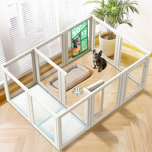 FXW AuraSpace Acrylic Indoor Dog Playpen for Small and Medium Dogs, 30 Inch, 12 Panels, White