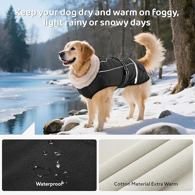 Dog Coat, Warm Dog Winter Coat Reflective Jacket Waterproof Fleece Vest, Pet Jacket Cozy for Cold Weather, Dogs Snowsuit Windproof, Adjustable Buckle for Large Extra Dogs