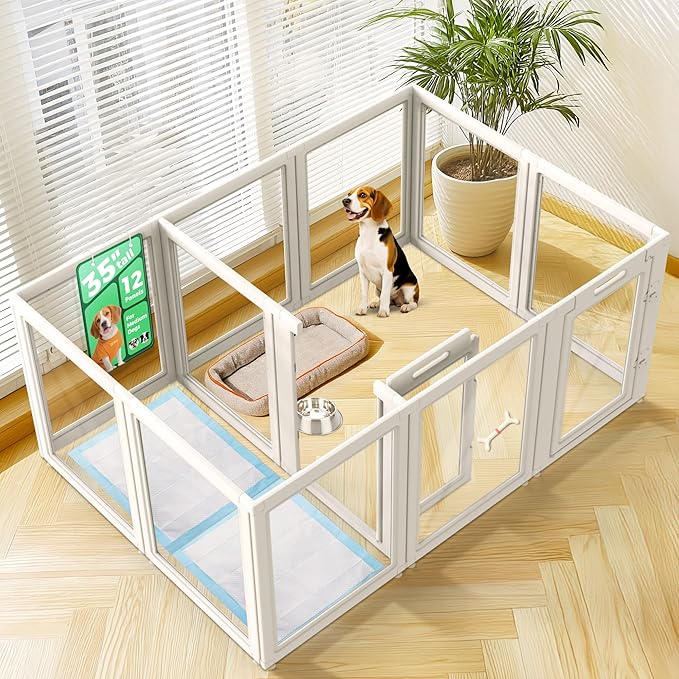 FXW AuraSpace Acrylic Indoor Dog Playpen for Medium Dogs, 35 Inch, 12 Panels, White