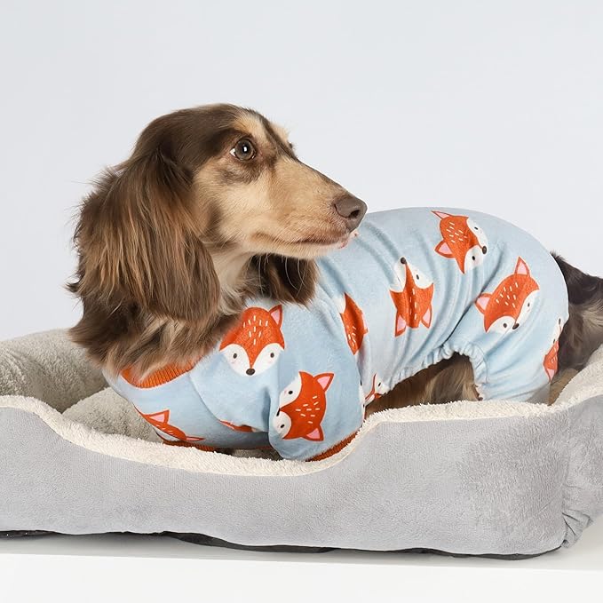 Fitwarm Funny Fox Dog Pajamas, Warm Dog Onesie, Dog Clothes for Small Dogs Girl Boy, Lightweight Velvet, Pet Outfit, Gray, Orange, XXL