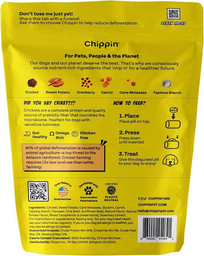 Chippin Soft Dog Treat, Natural Dog Snack, No Chicken, No Beef, Hypoallergenic, Great with Allergies, Made in USA, (5oz, 1-Pack)