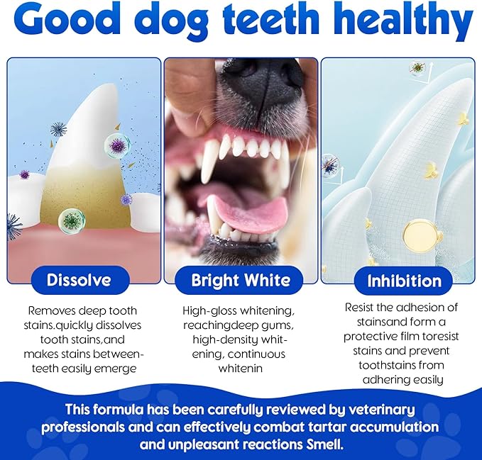 Dog Teeth Cleaning Powder - Dental Powder for Dogs Teeth - Plaque Removal - Supports Gum Health - Tartar Remover with Natural Herb Blend and Postbiotics 30 Day Supply - Mint Flavor