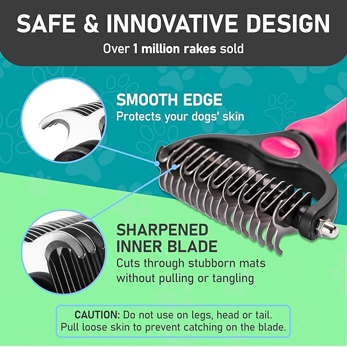 Maxpower Planet Hair Brush - Double Sided Shedding, Dematting Undercoat Rake for Dogs, Cats - Extra Wide Dog Grooming Brush, Pink