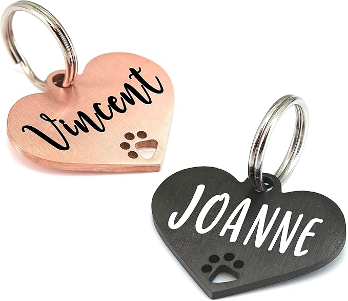 Ultra Joys Dog Tags Personalized for Pets - Hollow Paw Custom Pet ID Tag - Engraved Dog Tag for Small, Large Dogs - Large Heart in Rose