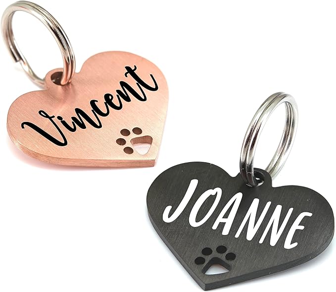 Ultra Joys Dog Tags Personalized for Pets - Hollow Paw Custom Pet ID Tag - Engraved Dog Tag for Small, Large Dogs - Large Heart in Black