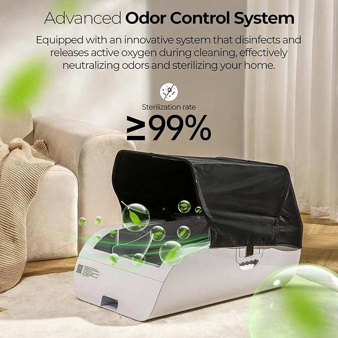 Self-Cleaning Automatic with Open-Top Design Cat Litter Box-Smart APP Control (2.4G/5G) with Health Tracking&24H Backup, Dual Safety Sensors&Odorless Design for Multi-Cat Homes (with Tent)