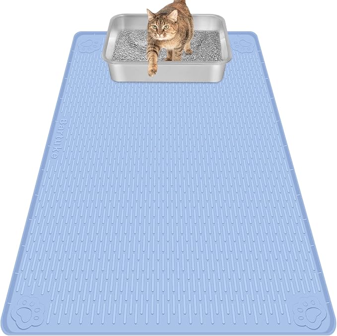 Cat Litter Mat, Extra Large 40" x 28" Silicone Mat Litter Trapping Mat for Scatter Control, Soft on Kitty Paws, Easy to Clean (Blue)