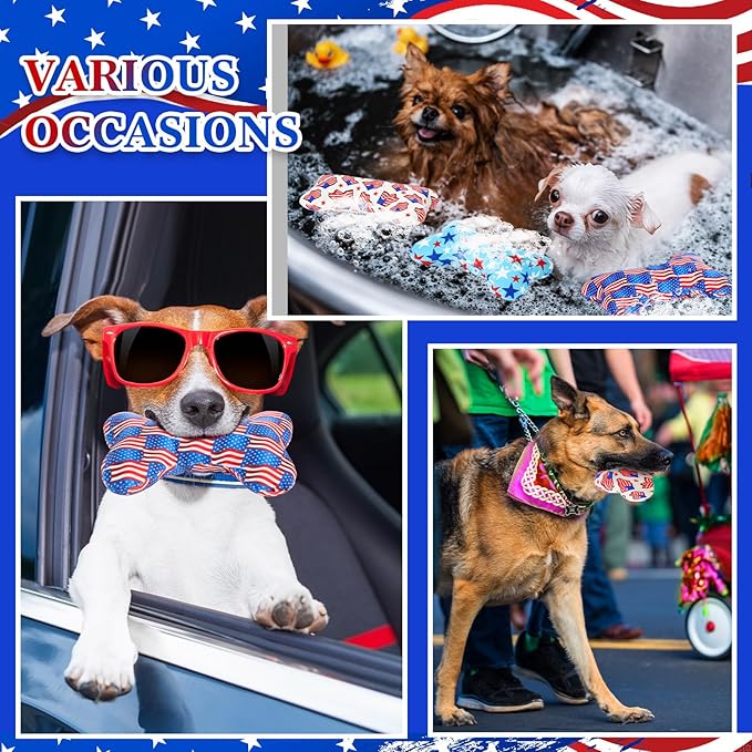 6 Pack Patriotic Dog Squeaky Bone Toys Plush Interactive Dog Pets Birthday Bone Shape Stuffed Chew Toys for Puppy Small Medium Large Squeak Toss Play