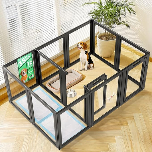 FXW AuraSpace Acrylic Indoor Dog Playpen for Medium Dogs, 35 Inch, 12 Panels, Black