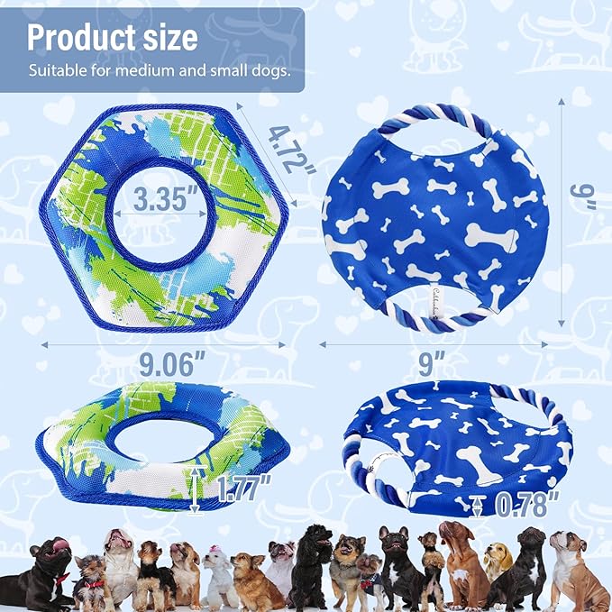 Dog Frisbee Toy Set – 2 Pack Floating & Rope Flying Discs for Dogs | Durable, Water-Resistant, Interactive Training Toys for Small & Medium Dogs, Outdoor Fetch & Tug Games