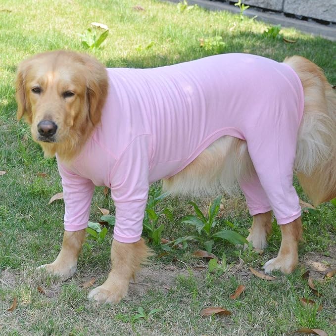 Lovelonglong Four Feet Dog Lightweight Pajamas, Pure Cotton Dog Jumpsuits 4 Legs Dog Onesies T-Shirt Stylish PJS Puppy Costume for Large Medium Small Dogs Pink L