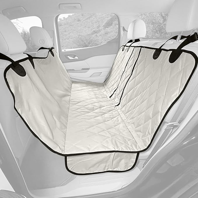 4Knines Dog Hammock for Cars, SUVs, and Small Trucks (Regular Size, Tan) – Rear Seat Cover for 60/40 Split Bench w/Armrest & Seatbelt Access – Heavy Duty, Waterproof, Easy Install, Machine Washable