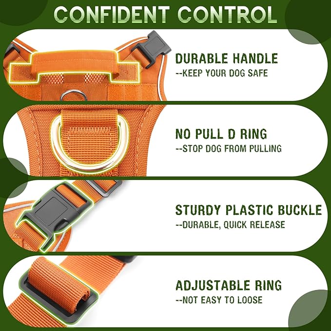 WINSEE Mesh Dog Harness with 10 Pet Patches for Medium Service Dog in Training, Breathable Tactical Molle Vest with Double Handle, Reflective Military Pet Vest for Walking Hiking