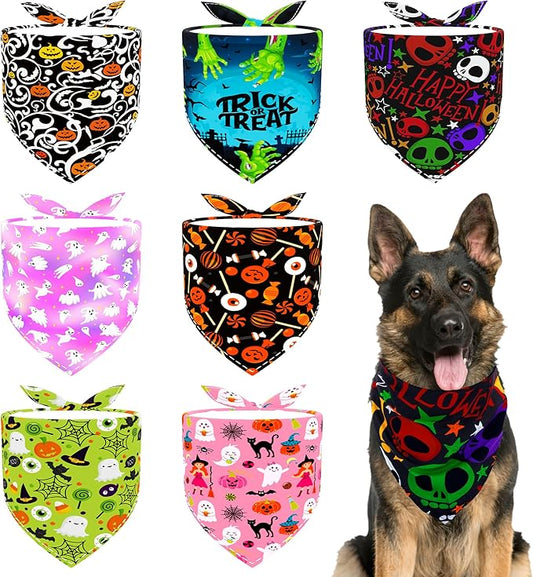 Halloween Dogs Bandanas for Large Dog 33" Halloween Dog Bandana 7 Pack Sewing Hemming Dogs Scarves for XXL Breed Grooming L