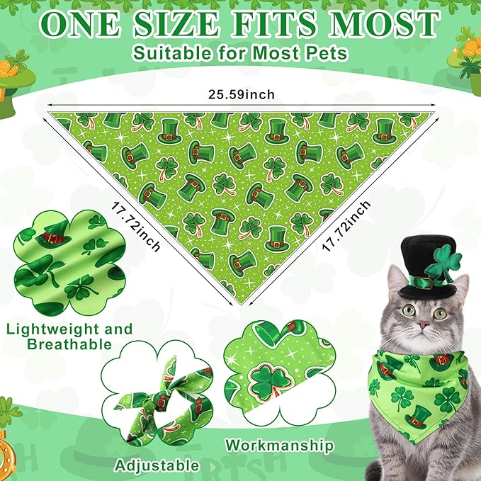 Amylove 120 Pcs Halloween Dog Bandanas Bulk Thanksgiving Day Holiday Triangle Dog Pack Puppy Kerchief Bandana Adjustable Pet Scarf for Pet Cat Costume Accessories Decor(Shamrock)