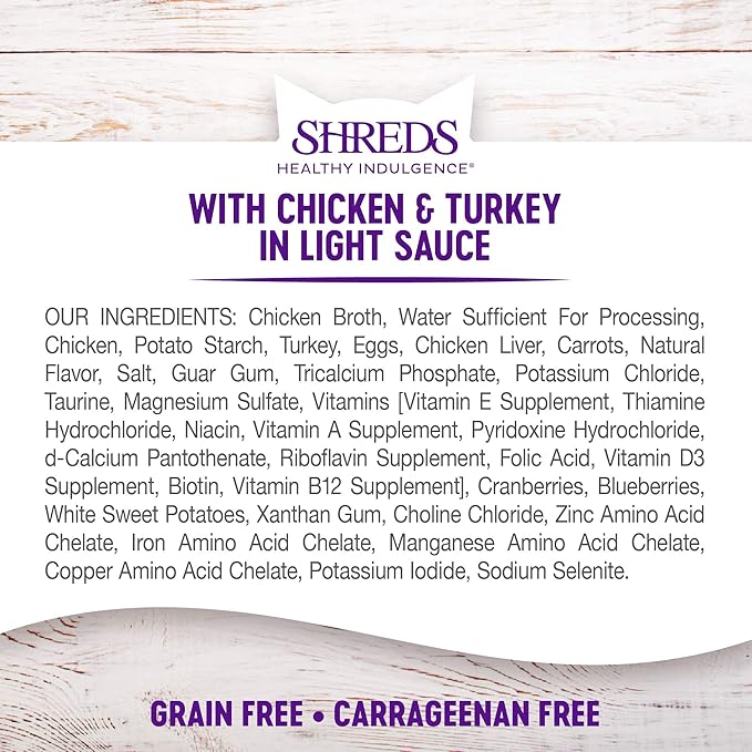 Wellness Healthly Indulgence Shreds Adult Wet Cat Food, Natural, Protein-Rich, Grain Free, 3 Ounce Pouch, 24 Pack, (Chicken & Turkey)