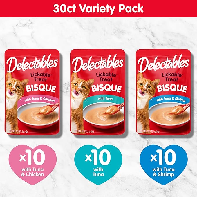Hartz Delectables Bisque Variety Pack Lickable Cat Treat, 30 Count (Pack of 1)