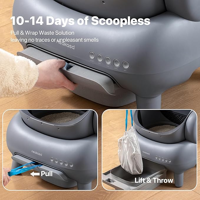 Neakasa M1 Bundle Open-Top Self-Cleaning Cat Litter Box with APP Control, Includes 4 Rolls (60pcs) Refill Waste Bags, 2 Extra Rolls Added
