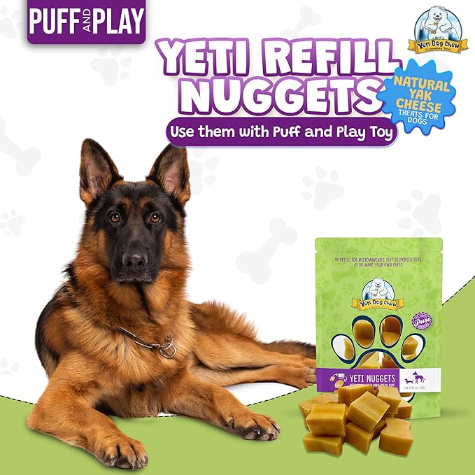Yeti Refill Nuggets for Puff and Play Dog Toys - Natural Himalayan Yak Cheese Treats, Healthy Dog Chews, Suitable for All Dogs, Ideal for Interactive Chew Toys and Dispensers - 6 Pieces, Cheese
