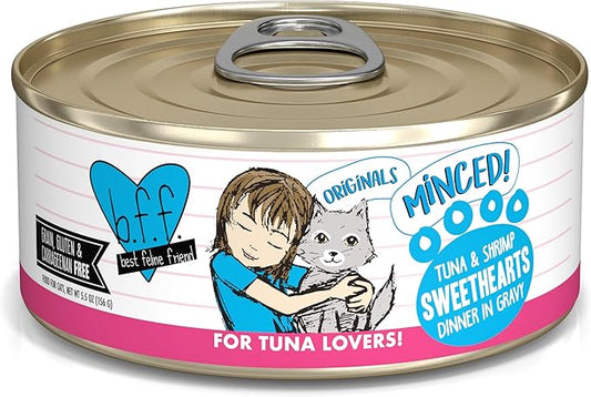 Weruva BFF Minced Natural Wet Cat Food, Tuna and Shrimp Sweethearts in Gravy, 5.5oz Can, Pack of 24