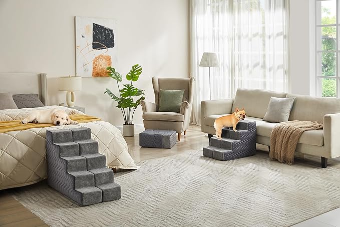 Dog Stairs for Bed, Dog Steps for High Bed, Pet Steps for Small Dogs and Cats, Non-Slip Balanced Pet Ramp Indoor (Grey, 22.5" H x 16" W x 30" L, 5)