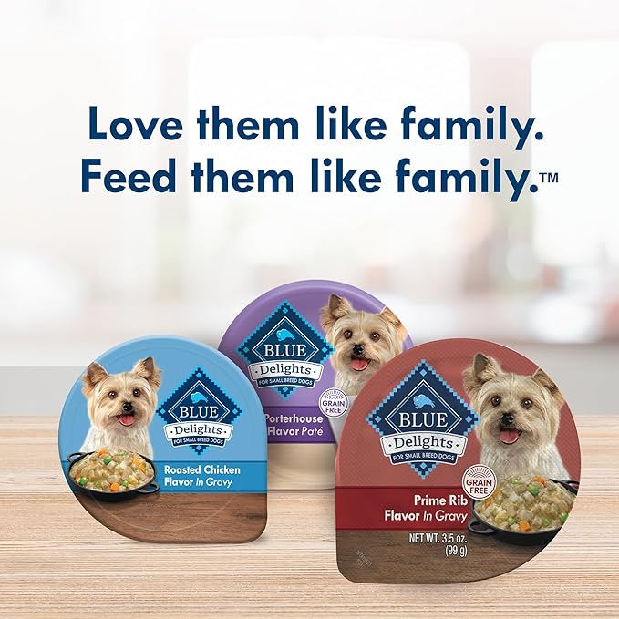 Blue Buffalo Delights Small Breed Natural Wet Dog Food, Prime Rib Flavor in Gravy, 3.5-oz Cups, 12 Count