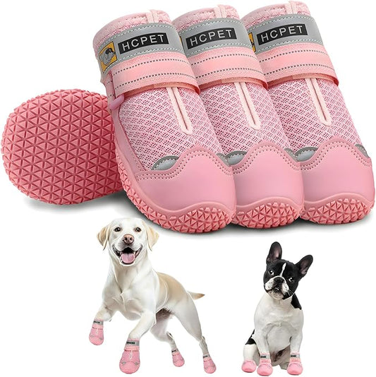 Hcpet Dog Shoes for Large Dogs, Breathable Dog Booties for Small Medium Dogs, Anti-Slip Dog Boots & Paw Protectors for Hot Pavement Winter Snow Hiking with Reflective Straps Pink Size 2