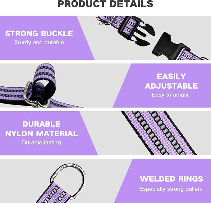 Hikiko Martingale Dog Collars Reflective Nylon Dog Collar with Quick Release Buckle Adjustable Training No Slip Dog Collar (Medium, Lavender)