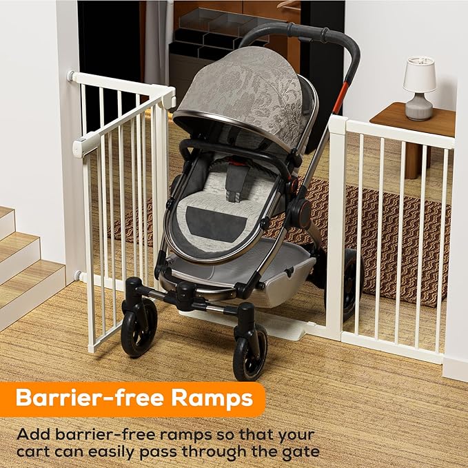 29.5-46" Baby Gate for Stairs, Baby Safety Essentials, Auto Close Gate for Doorways, Easy Install Pressure Mounted Dog Gate Indoor, Pet Gates for Dogs, White