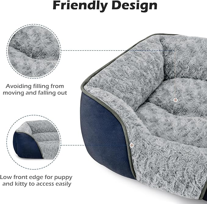 INVENHO Small Dog Bed Rectangle Washable Orthopedic Soft Calming Sleeping Durable Pet Cuddler with Anti-Slip Bottom