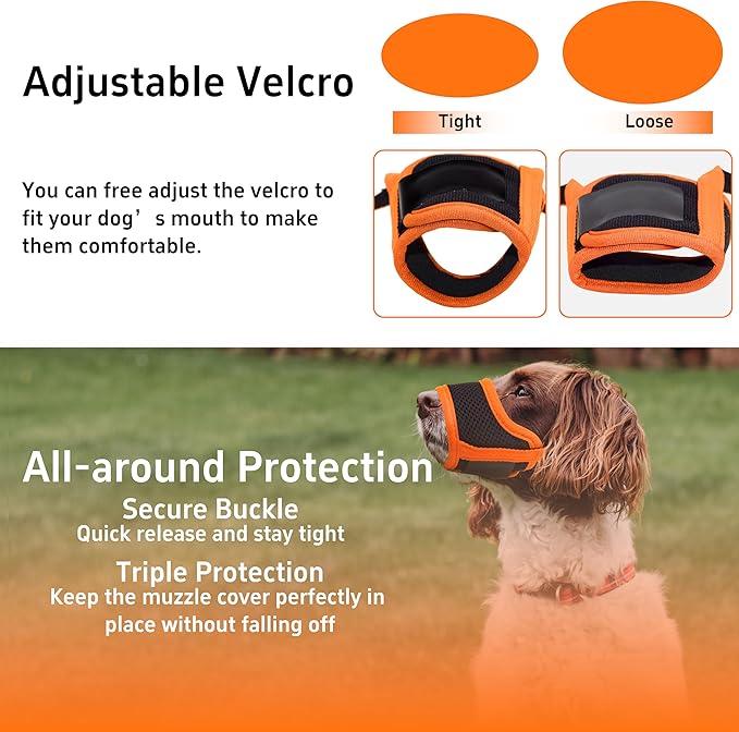 Dog Muzzle, Soft Breathable Muzzle for Small Medium Large Dogs, Air Mesh Nylon Muzzle Cover Prevent Biting Barking Chewing, Adjustable Drinkable Pet Muzzle 6 Sizes (Orange,XS)