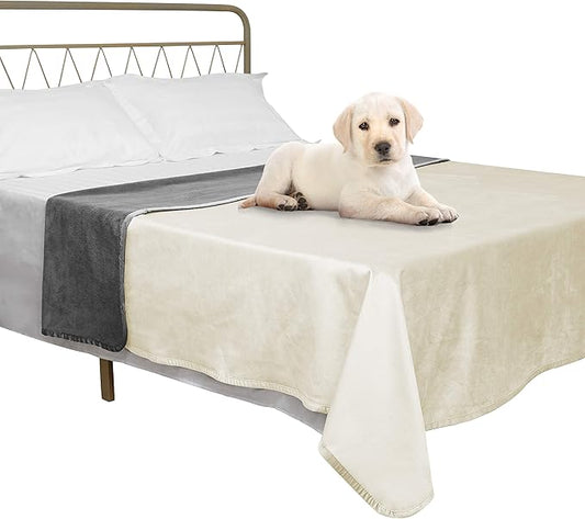 Ameritex Pet Bed Blanket Reversible 100% Waterproof Velvet Super Soft for Sofa and Bed (40x60 Inches, Cream+Grey)