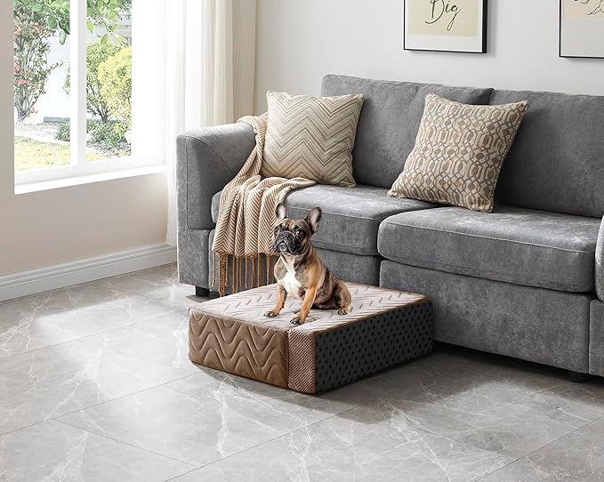 Dog Stairs for Bed, Dog Steps for Bed, Pet Steps for Small Dogs and Cats, Non-Slip Balanced Pet Ramp Indoor (Brown, 13.8" H x 14.5" W x 18" L, 3)