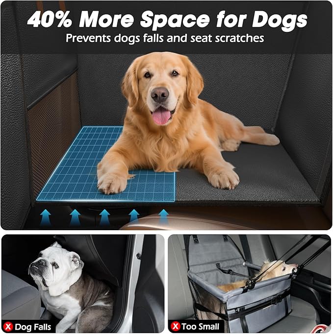 FURTIME Large Dog Car Seat, Upgraded PU Leather Back Seat Extender with Hard Bottom, Waterproof Pet Car Seat Cover for Medium Sized Dog, Pet Hammock for Cars, SUVs, Trucks