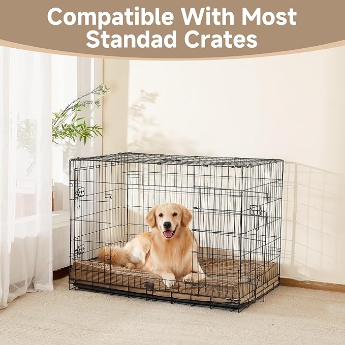 OhGeni Orthopedic Waterproof & Machine Washable Dog Bed for Large Pets, Suitable for Crates, Cat Mat with 25D Egg Crate Foam, Non-Slip Bottom & Removable Cover, 41 Inches(Coffee)