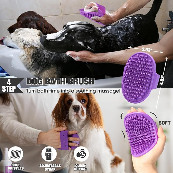 Dog Slicker Brush for Dogs Grooming Kit 4PCS | Large Dog Brush for Goldendoodles Poodles Doodles | Long Pin Haired Brush | Poodle Brushes and Comb (Purple)
