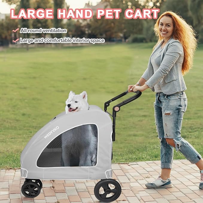 Dog Stroller with 4 Wheels, Folding Cat Strolling for Small/Medium/Large Dogs & Cats to 120 lbs, pet Stroller with Removable Carrier, Storage Basket,Cup Holder (Gray)