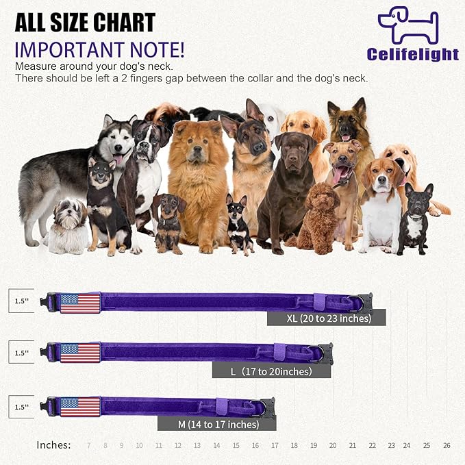 Tactical Dog Collar Military Dog Collar Adjustable Nylon Dog Collar Heavy Duty Metal Buckle with Handle for Dog Training,with Patches(Purple, M)