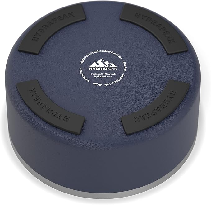 Hydrapeak Dog Bowl; Non Slip Stainless Steel; Water and Food Dish; Large Sized and Small Dogs; 32oz 64oz; Multiple Sizes | 8 Cup | Navy