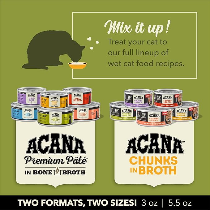 ACANA Premium Pate Wet Cat Food in Bone Broth Beef Chicken + Tuna Recipe 5.5oz Cans (12 count)