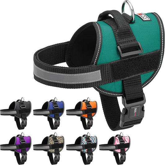Dogline Dog Harness, Reflective No-Pull Adjustable Vest with Handle for Walking, Training, Breathable, No - Choke Harness for Small, Medium or Large Dogs Room for Patches Girth 18 to 24 in Turquoise