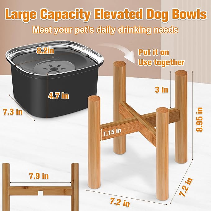 Decflow 3L Elevated Dog Water Bowl, Stainless Steel Raised Slow Water Bowl with Stand, Large Capacity No Spill Dog Dispenser for Small, Medium and Large Dogs
