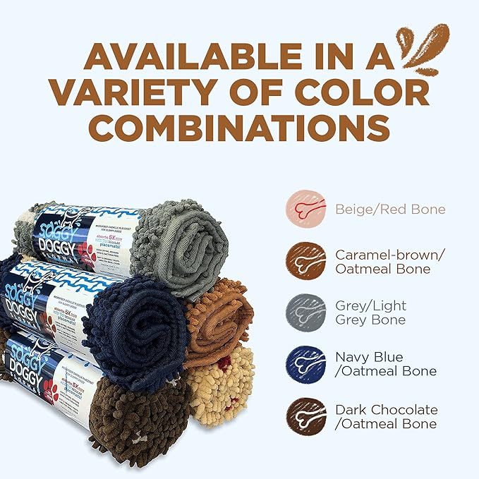 Soggy Doggy Slopmat - Water Absorbing Door Mat for Food and Water - Microfiber Chenille Rug for Muddy Paws and Messy Eaters - Machine Washable (Caramel Brown/Oatmeal Bone, 18” x 24″)