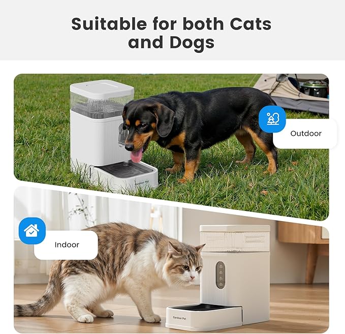 Gardner Pet Automatic Dog Water Dispenser Gravity Waterer with Stainless Steel Bowl Water Dispenser 8.5L Large Capacity Water Feeder with Filters for Dogs Cats Pets, BPA-Free Noise-Free (White, 8.5L)